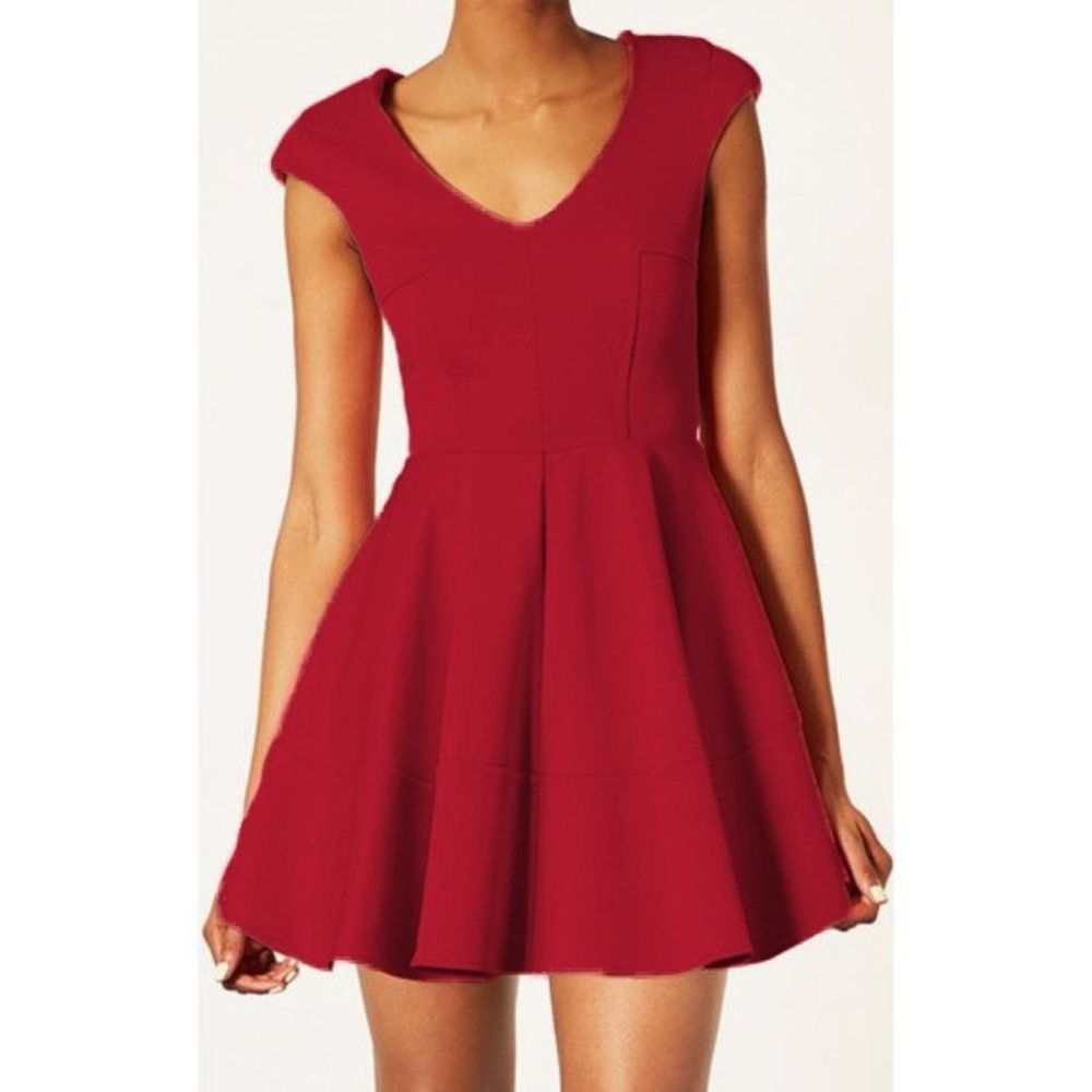 Topshop Red Pleated Skater Mini Dress with Cap Sleeves